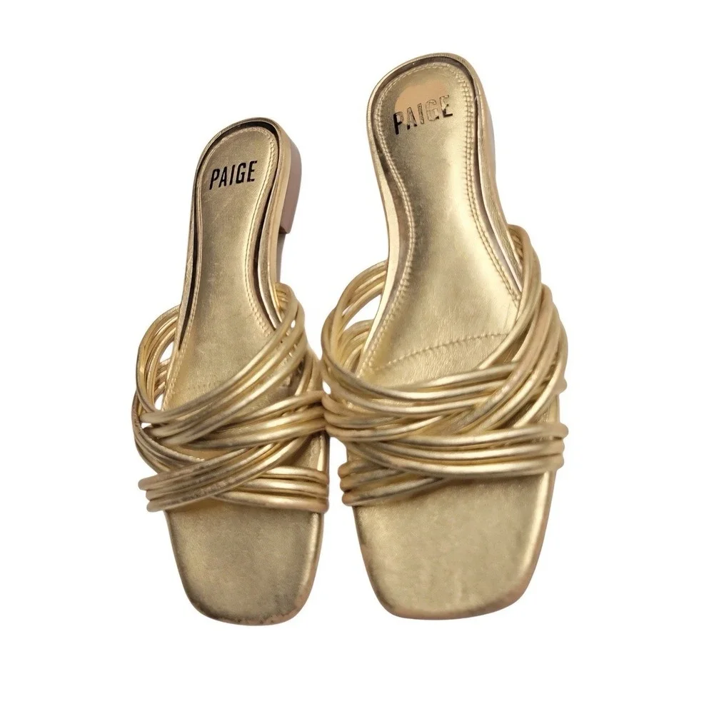 Paige Womens Dina Strap Square Toe Leather Gold Slide Sandal Sz 7 - Picture 3 of 7